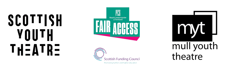 A row of logos from Scottish Youth Theatre, Fair Access and Mull Youth Theatre