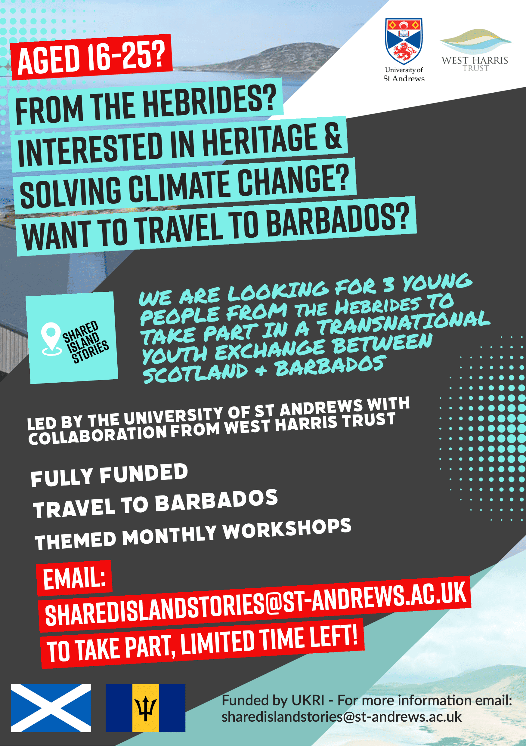 Poster, youth exchanges, hebrides, barbados, st andrews uni