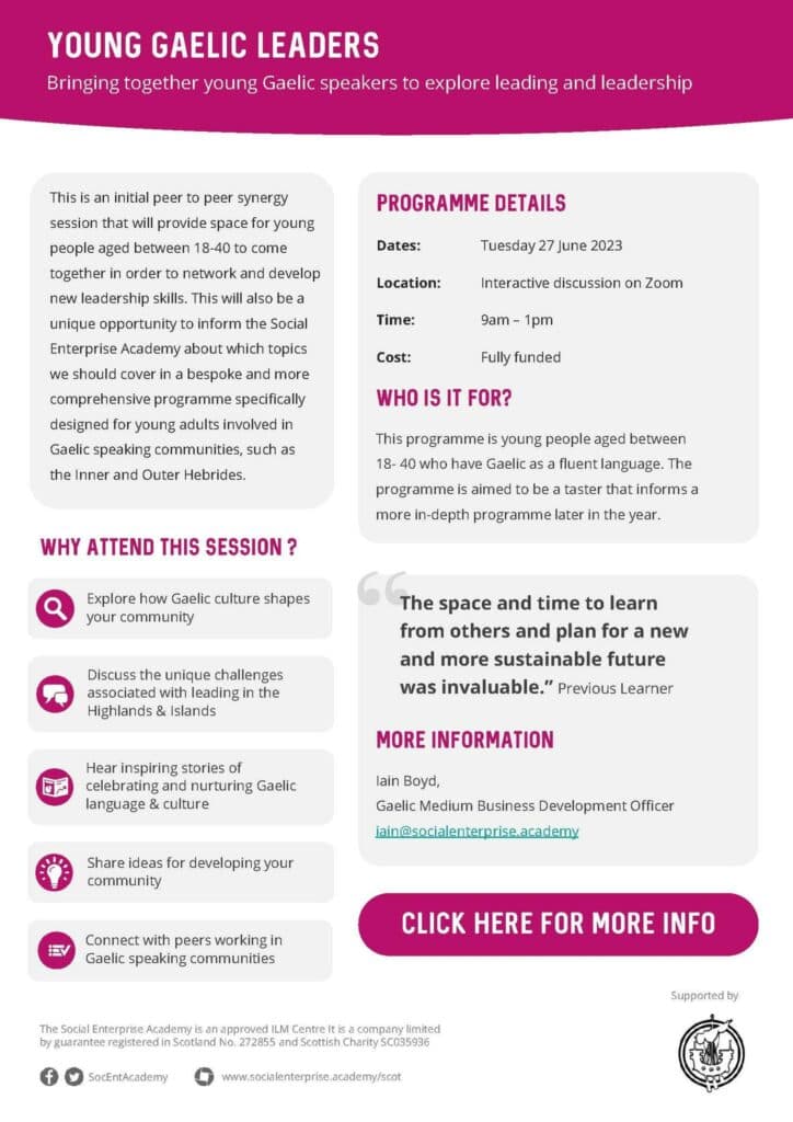 Information poster on joining the social enterprise academy workshop. 