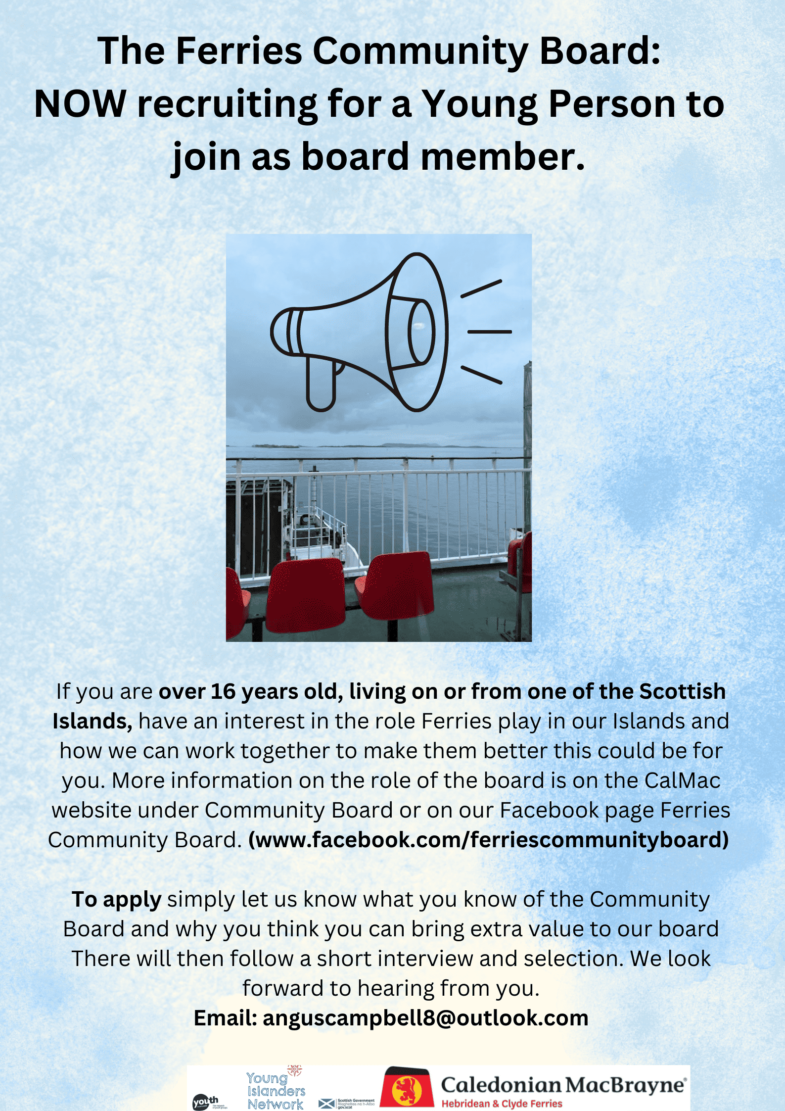 Young Islanders, the Ferry Communities Board is looking for YOU to come aboard!