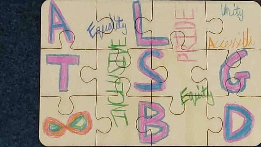 homemade jigsaw puzzle with pride messages