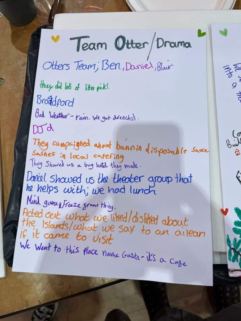 home made banner about Team otter visit